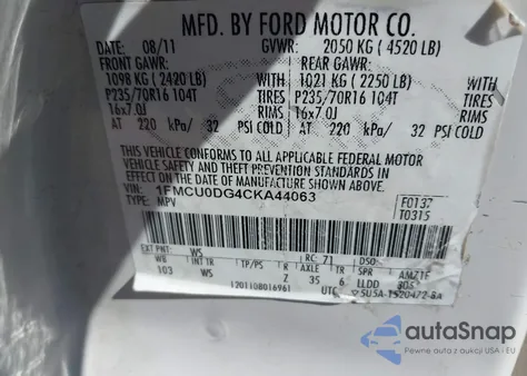 2012 Ford Escape Xlt from USA, damaged, VIN 1FMCU0DG4CKA44063